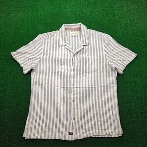 The Normal Brand Shirt Mens Large Vintage Blue White Stripe Linen Rayon Camp NWT